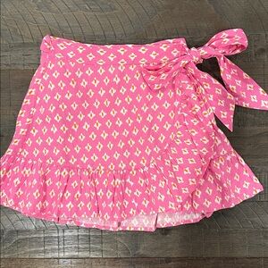 Aerie Wrap Print Mini Linen Skirt Pink with white and orange print NWOT S